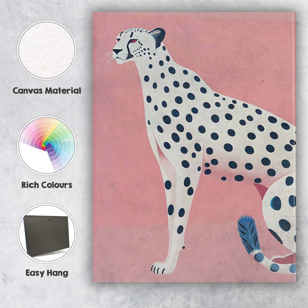 Minimalist White Cheetah Pink Background Modern Wildlife Canvas Wall Art Print Decor Picture Ready to Hang