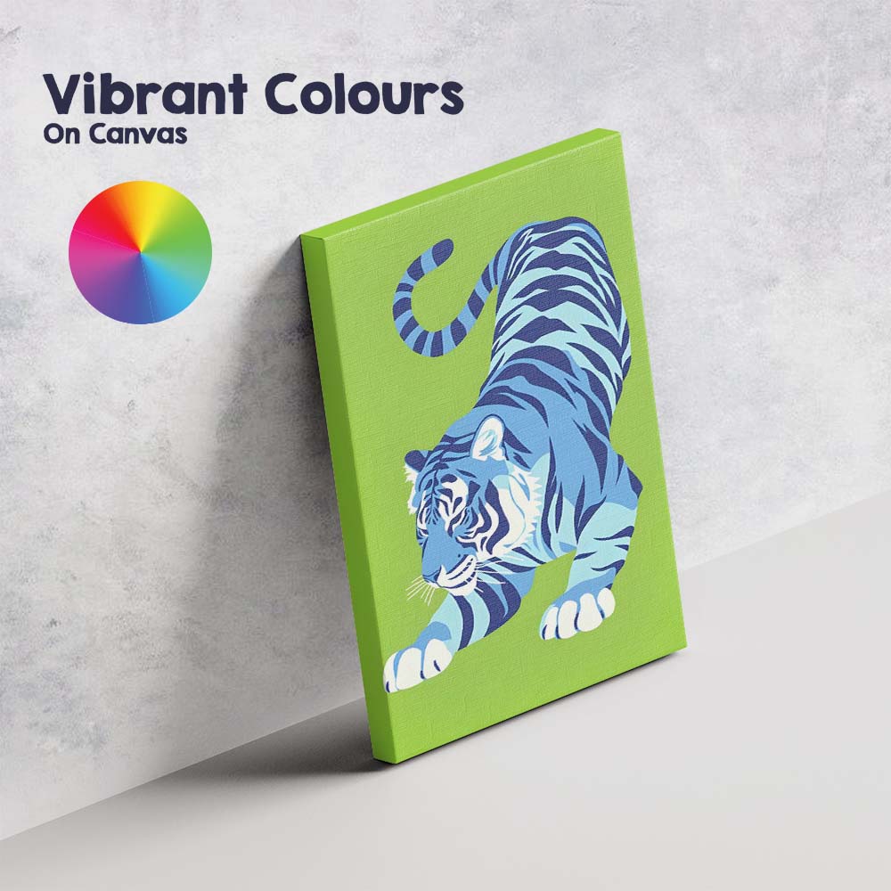 Modern Blue Tiger Lime Green Minimalist Wildlife Illustration Canvas Wall Art Print Decor Picture Ready to Hang