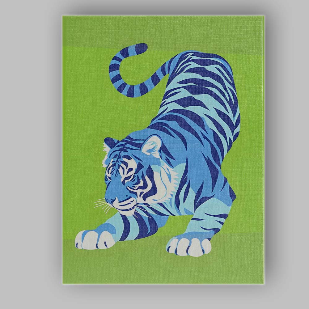 Modern Blue Tiger Lime Green Minimalist Wildlife Illustration Canvas Wall Art Print Decor Picture Ready to Hang