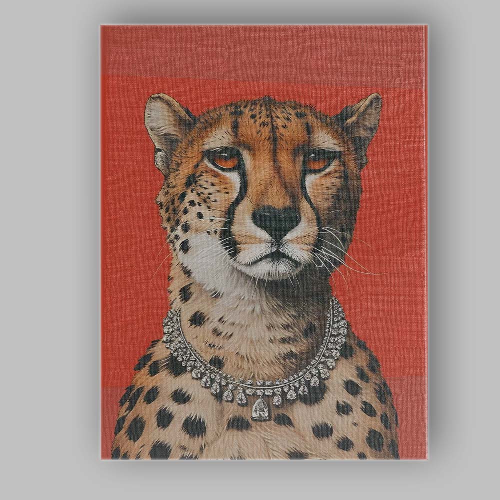 Elegant Cheetah Diamond Necklace Fashion Portrait Canvas Wall Art Print Decor Picture Ready to Hang