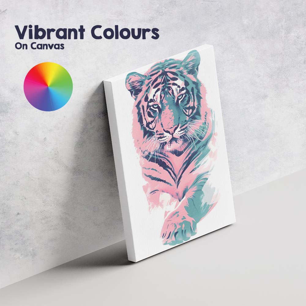 Pastel Pink Blue Tiger Head Contemporary Brushstroke Portrait Canvas Wall Art Print Decor Picture Ready to Hang