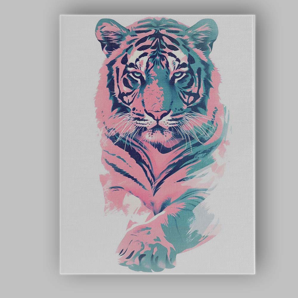 Pastel Pink Blue Tiger Head Contemporary Brushstroke Portrait Canvas Wall Art Print Decor Picture Ready to Hang