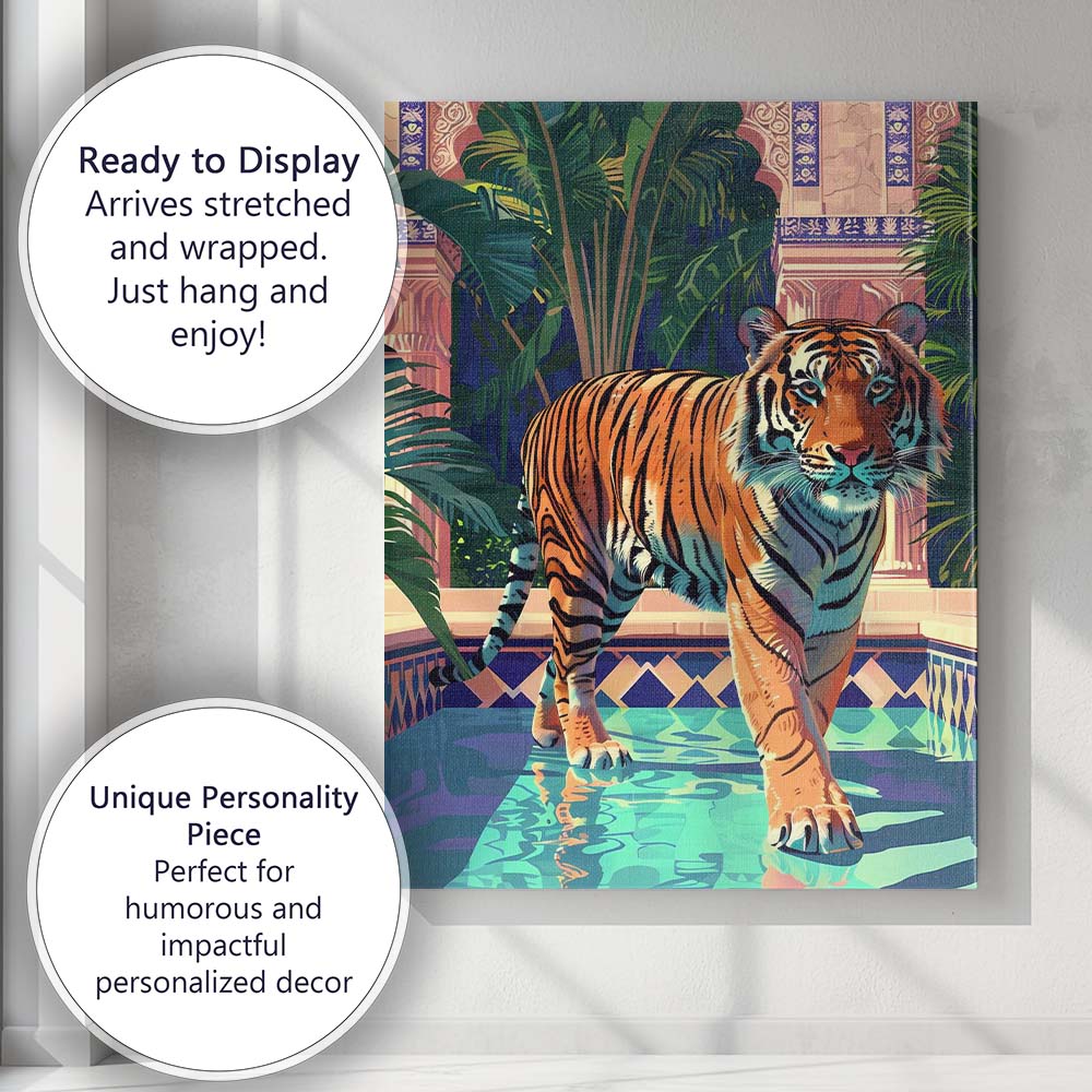 Majestic Tiger Walking Through Exotic Palace Courtyard Canvas Wall Art Print Decor Picture Ready to Hang