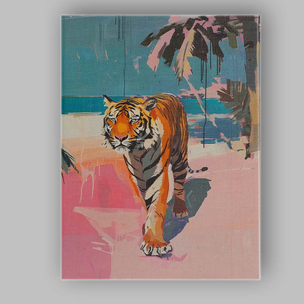 Contemporary Abstract Tiger Walk Pastel Expressionist Painting Canvas Wall Art Print Decor Picture Ready to Hang