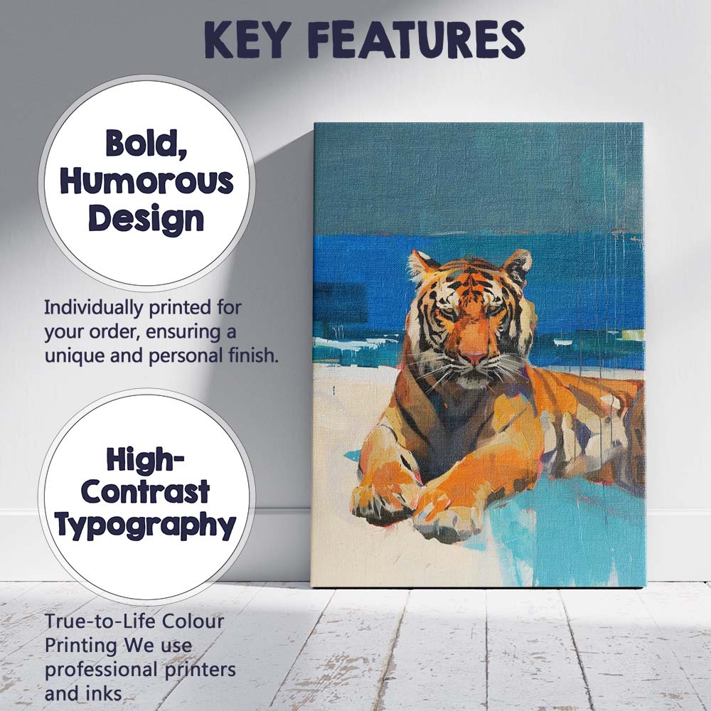 Modern Blue Abstract Tiger Portrait Expressionist Painting Canvas Wall Art Print Decor Picture Ready to Hang