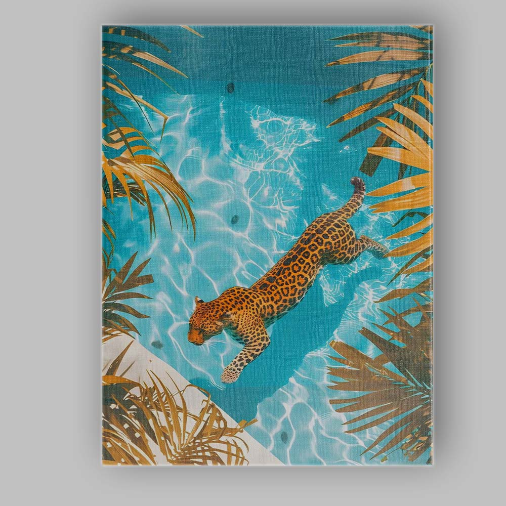 Swimming Leopard In Turquoise Tropical Pool Overhead View Canvas Wall Art Print Decor Picture Ready to Hang