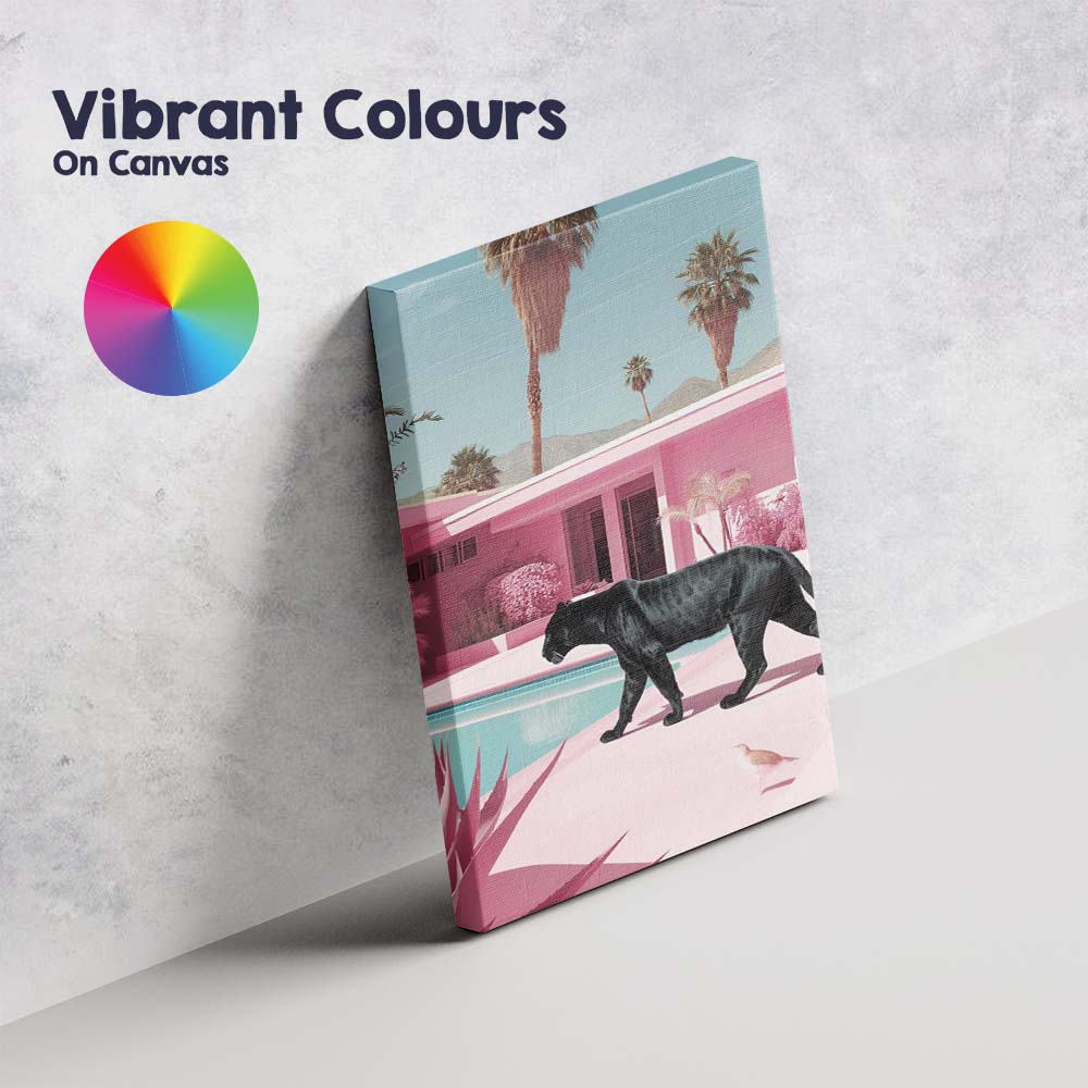 Elegant Black Panther Walking By Pink Luxury Pool Canvas Wall Art Print Decor Picture Ready to Hang