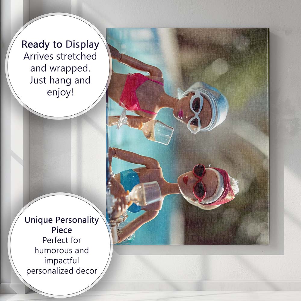 Luxury Barbie Friends Poolside Cocktails Summer Party Canvas Wall Art Print Decor Picture Ready to Hang