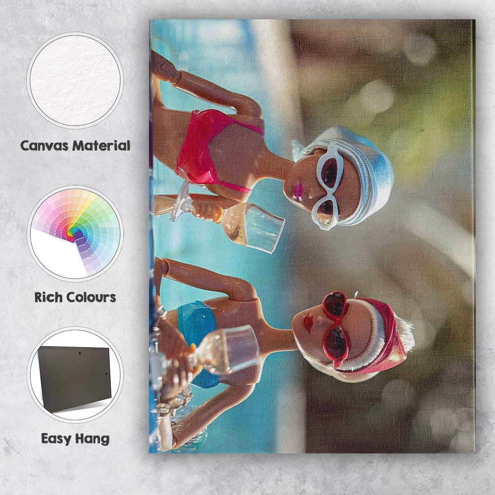 Luxury Barbie Friends Poolside Cocktails Summer Party Canvas Wall Art Print Decor Picture Ready to Hang