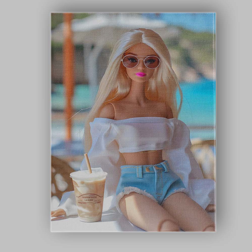 Chic Barbie Beach Cafe Summer Fashion Portrait Canvas Wall Art Print Decor Picture Ready to Hang