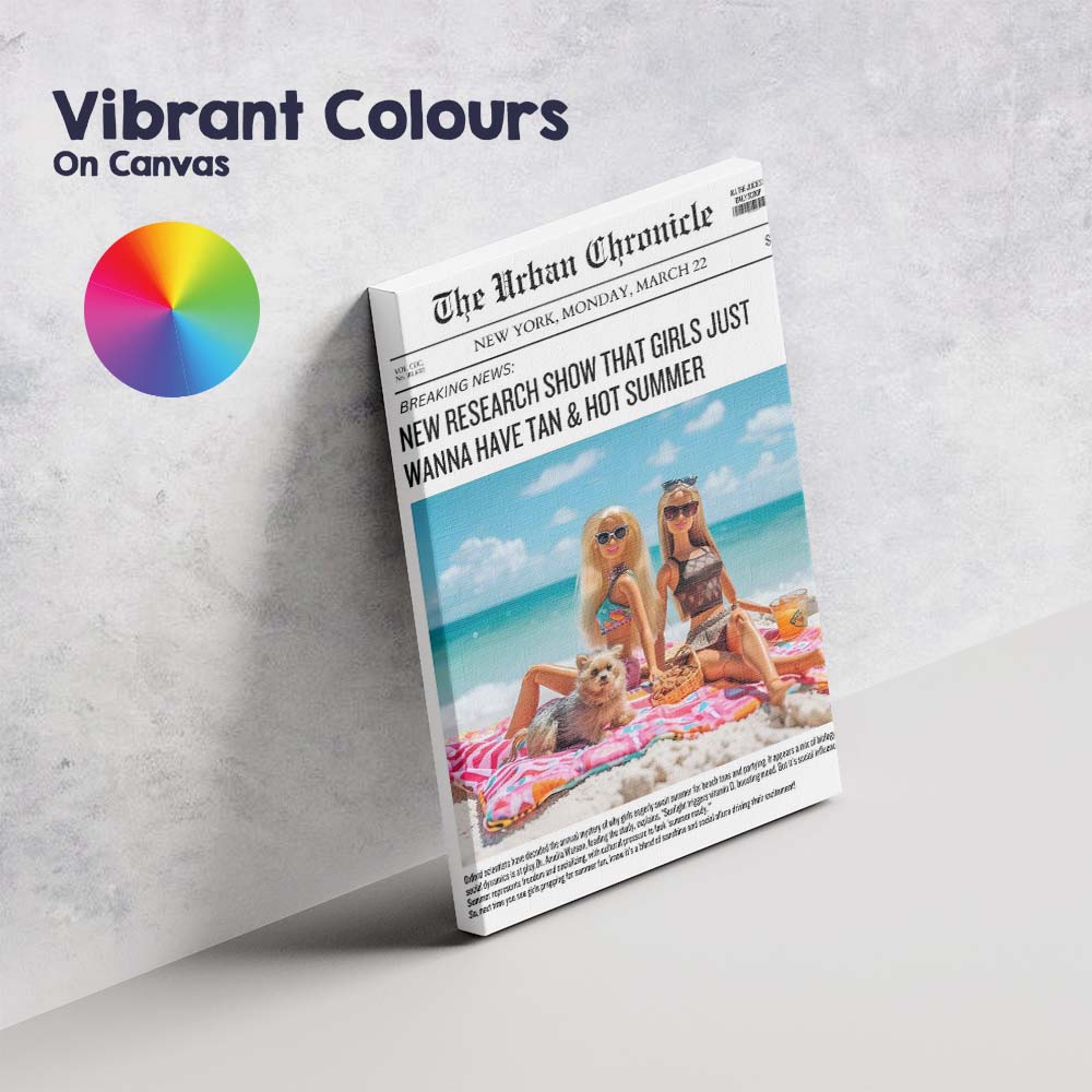 Summer Girls Beach Picnic Newspaper Front Page Canvas Wall Art Print Decor Picture Ready to Hang