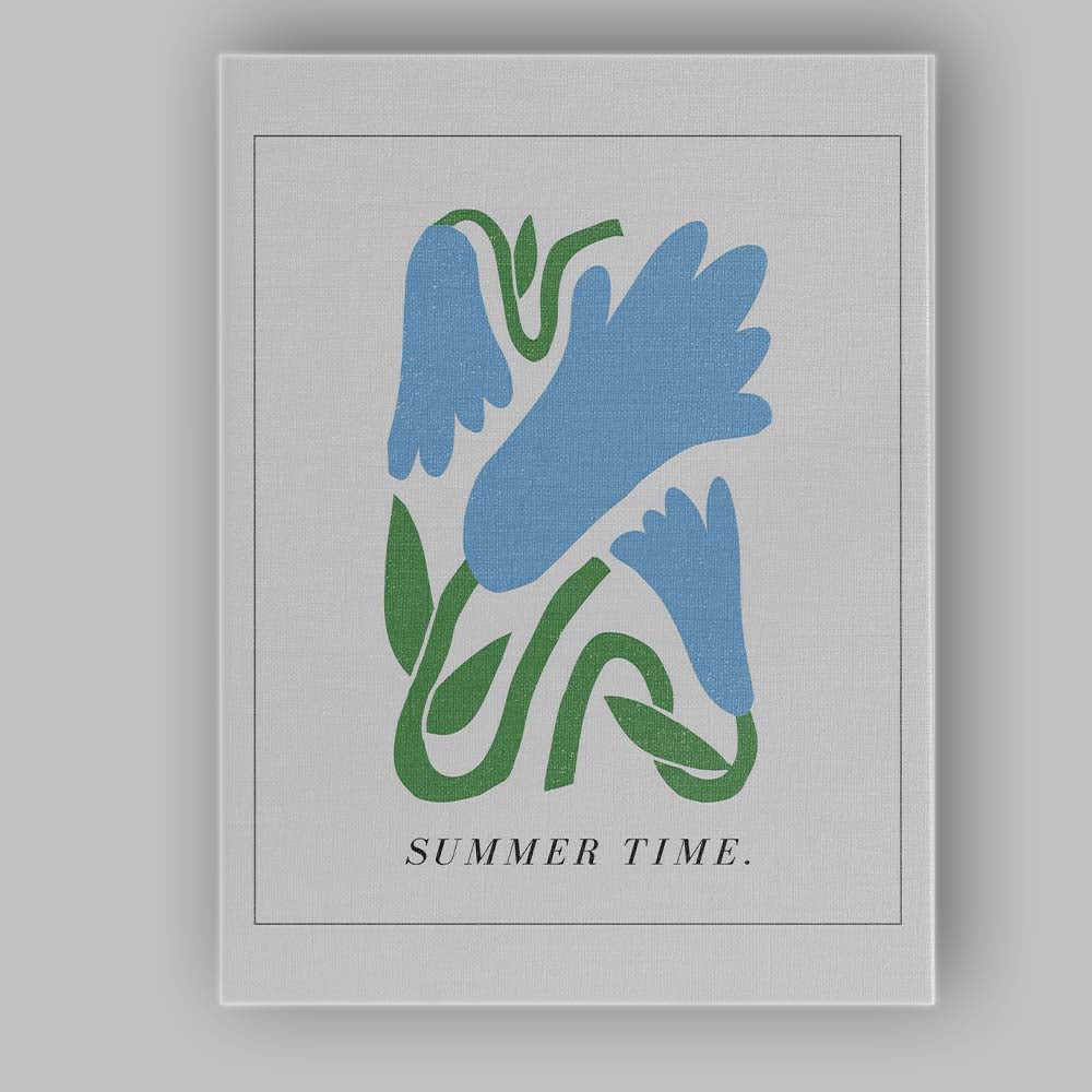 Minimalist Blue Floral Summer Time Abstract Botanical Canvas Wall Art Print Decor Picture Ready to Hang