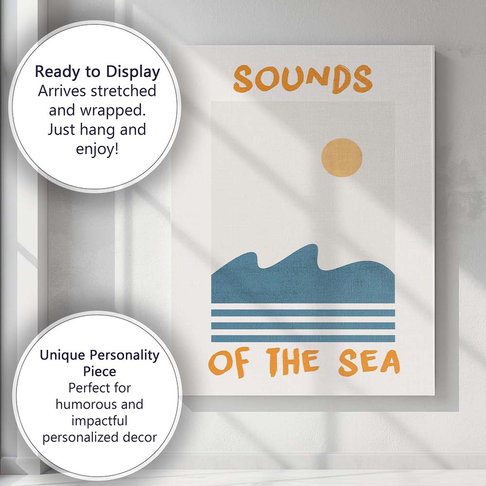 Minimalist Sounds Of The Sea Coastal Typography Canvas Wall Art Print Decor Picture Ready to Hang
