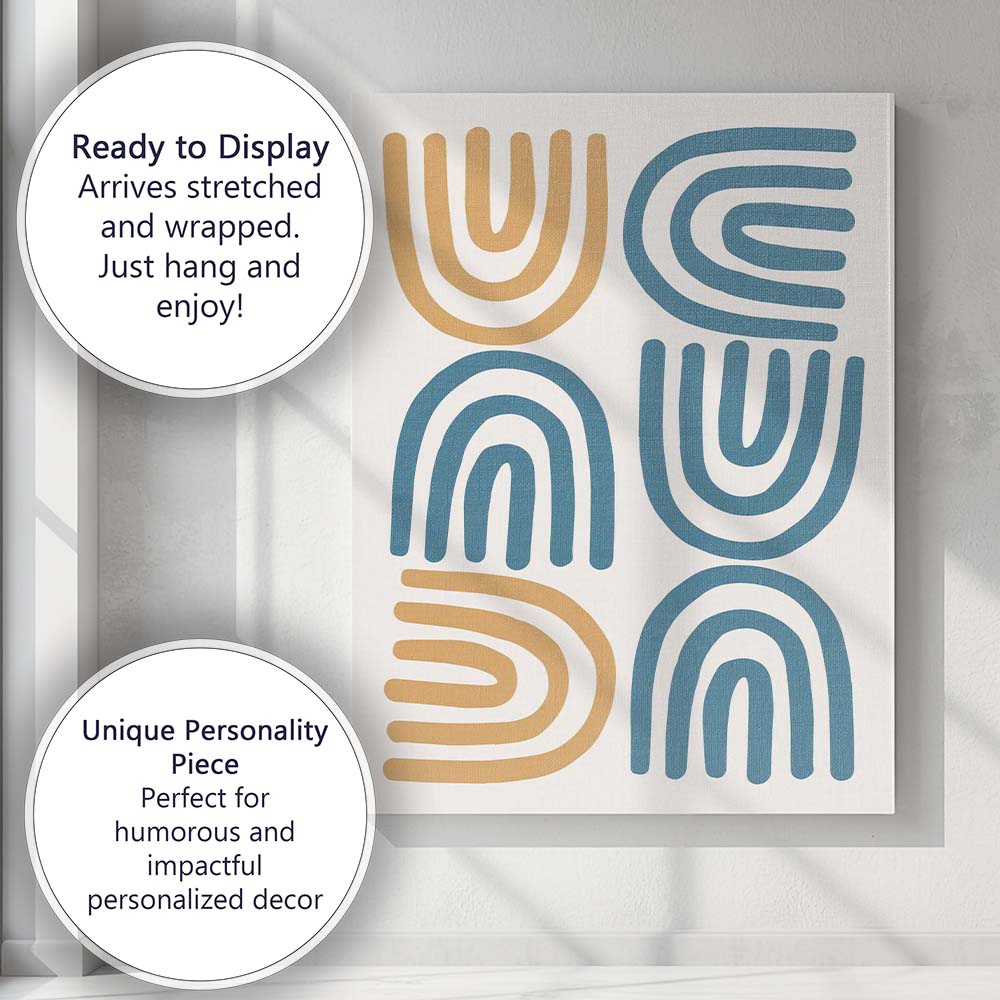 Scandinavian Blue Beige Abstract Curved Line Pattern Canvas Wall Art Print Decor Picture Ready to Hang