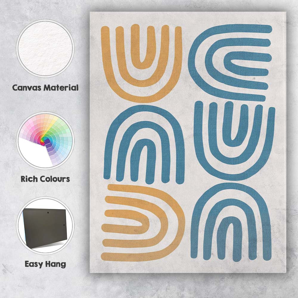 Scandinavian Blue Beige Abstract Curved Line Pattern Canvas Wall Art Print Decor Picture Ready to Hang