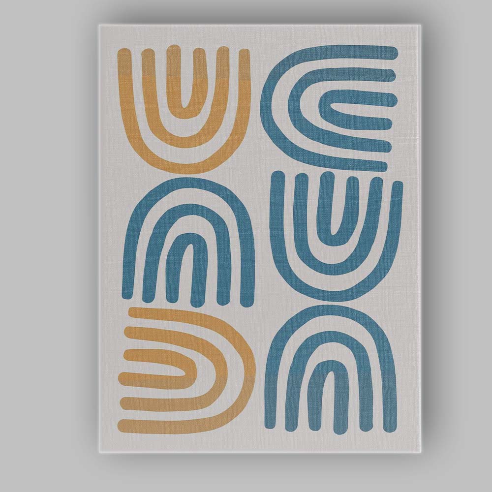 Scandinavian Blue Beige Abstract Curved Line Pattern Canvas Wall Art Print Decor Picture Ready to Hang