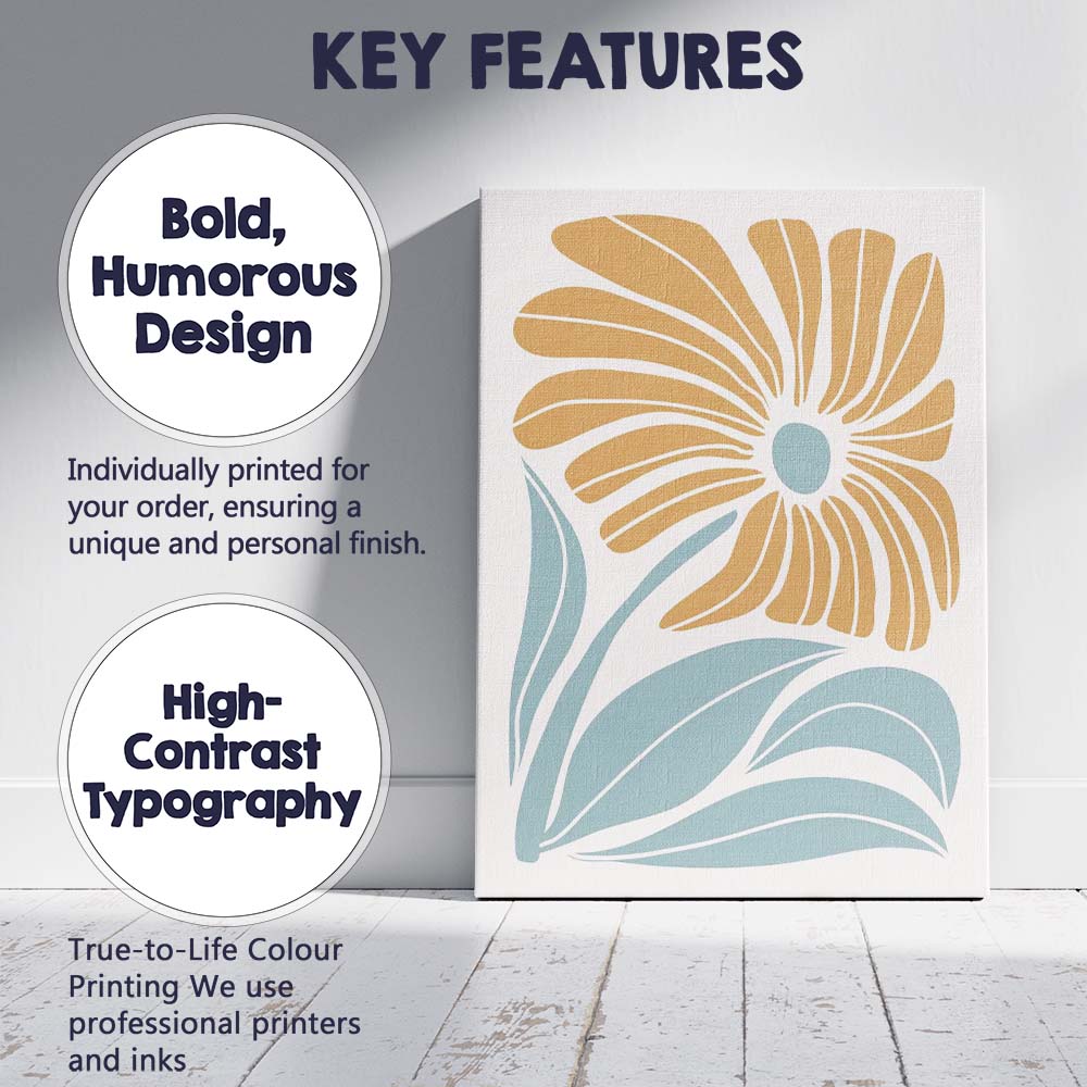 Scandinavian Mustard Floral Botanical Abstract Illustration Canvas Wall Art Print Decor Picture Ready to Hang