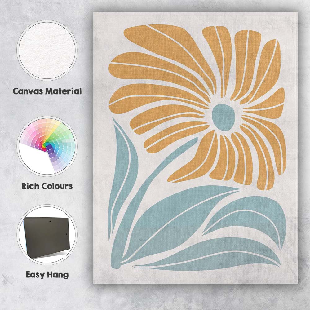 Scandinavian Mustard Floral Botanical Abstract Illustration Canvas Wall Art Print Decor Picture Ready to Hang