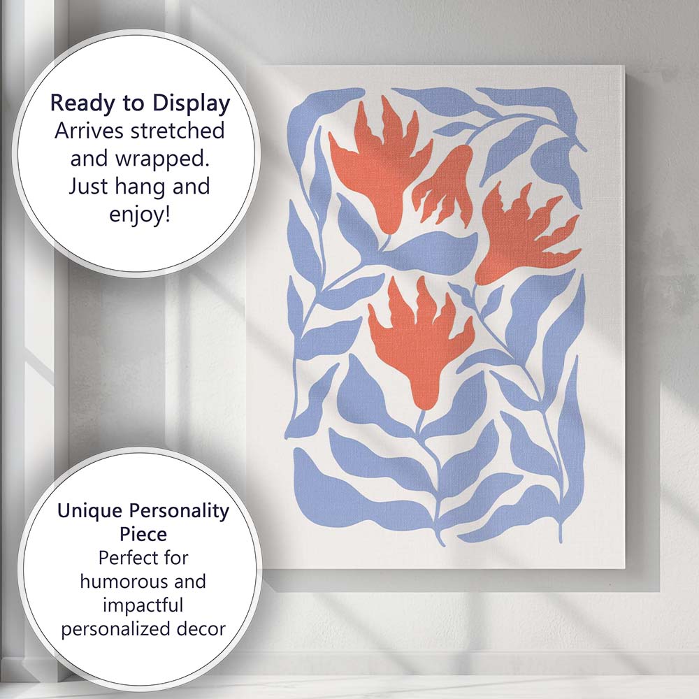 Coral Tulip Floral Scandinavian Folk Art Canvas Wall Art Print Decor Picture Ready to Hang