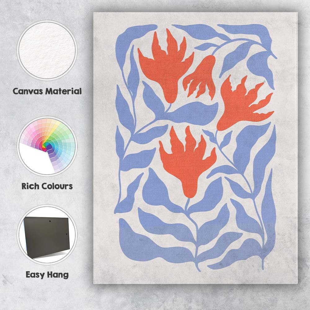 Coral Tulip Floral Scandinavian Folk Art Canvas Wall Art Print Decor Picture Ready to Hang