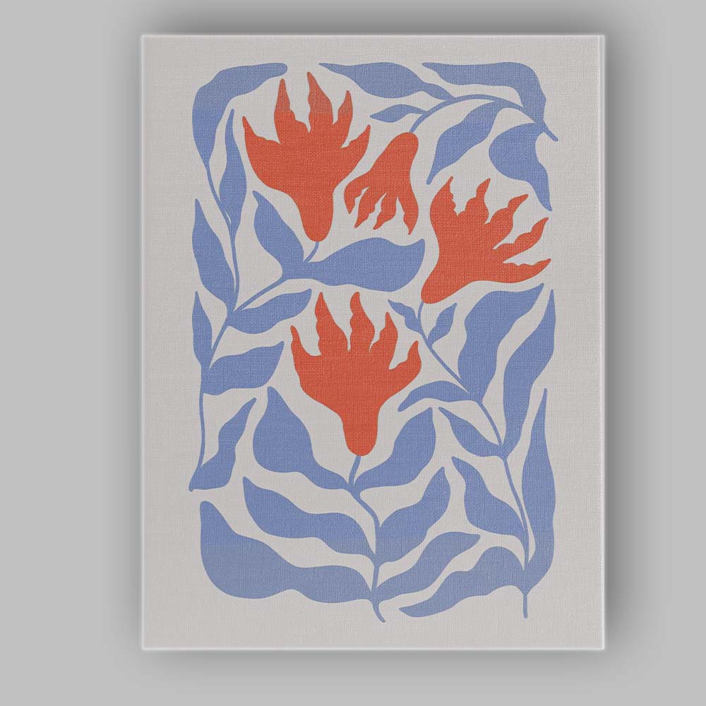 Coral Tulip Floral Scandinavian Folk Art Canvas Wall Art Print Decor Picture Ready to Hang