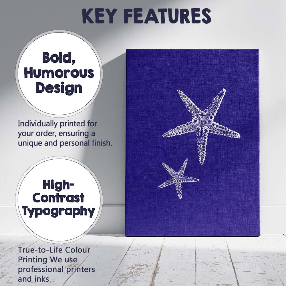 White Nautical Starfish Coastal Marine Illustration Canvas Wall Art Print Decor Picture Ready to Hang