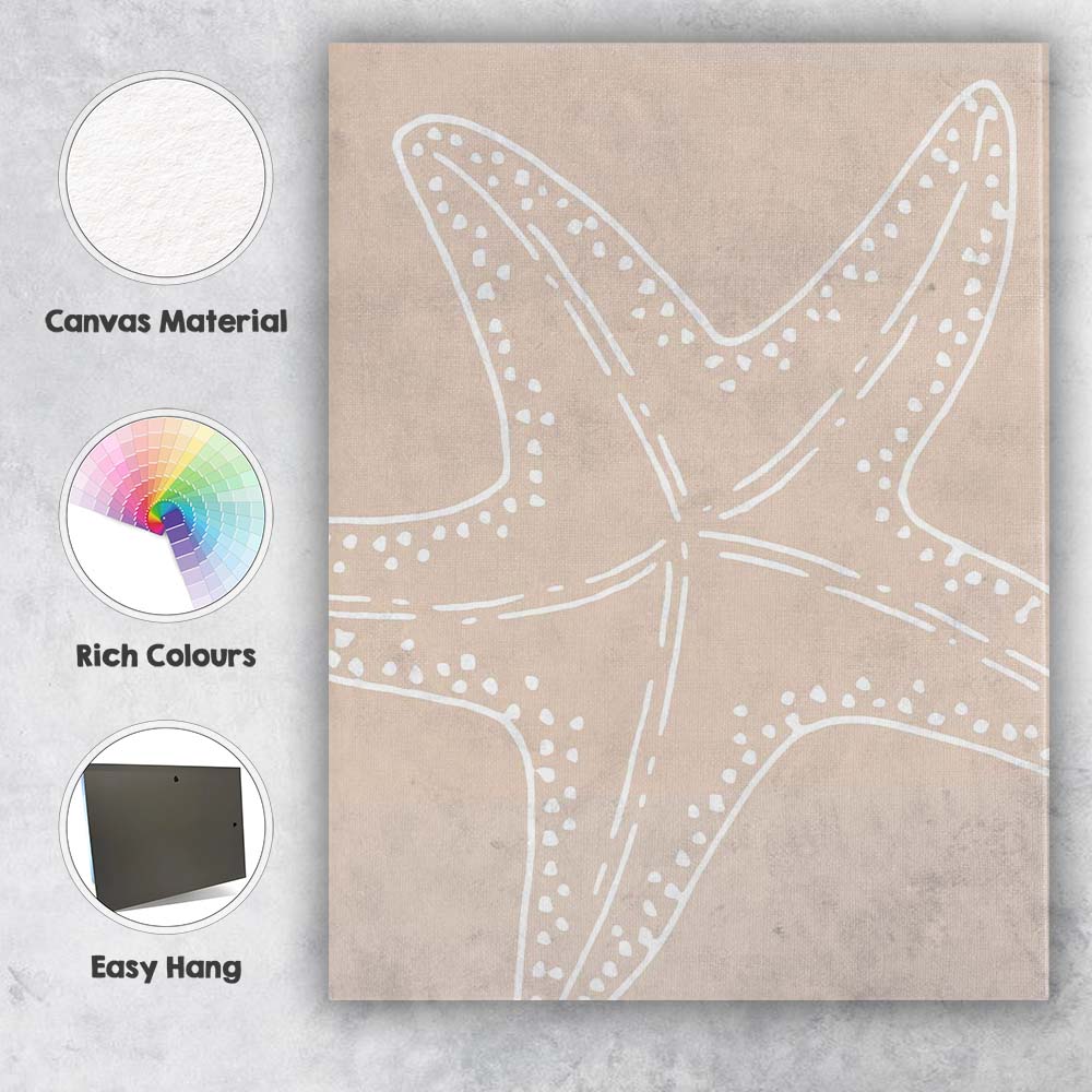 Minimalist Beige White Starfish Coastal Illustration Canvas Wall Art Print Decor Picture Ready to Hang
