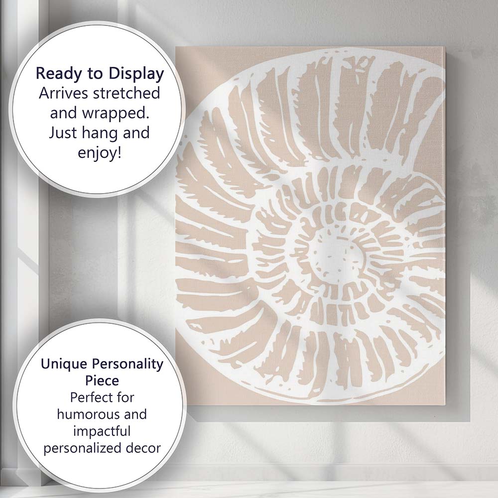 Minimalist Nautilus Shell Coastal Fossil Illustration Canvas Wall Art Print Decor Picture Ready to Hang