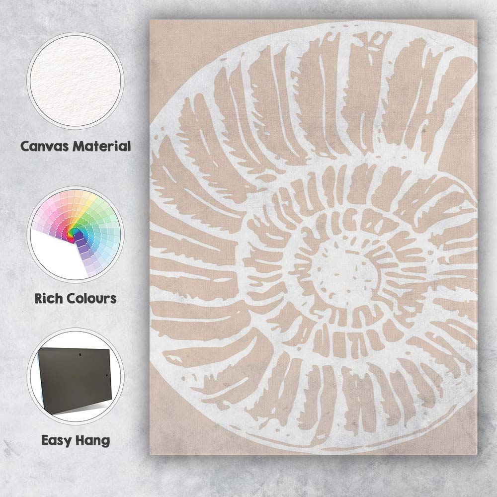 Minimalist Nautilus Shell Coastal Fossil Illustration Canvas Wall Art Print Decor Picture Ready to Hang
