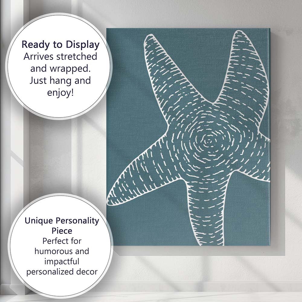 Dark Teal Coastal Starfish Minimalist Illustration Canvas Wall Art Print Decor Picture Ready to Hang