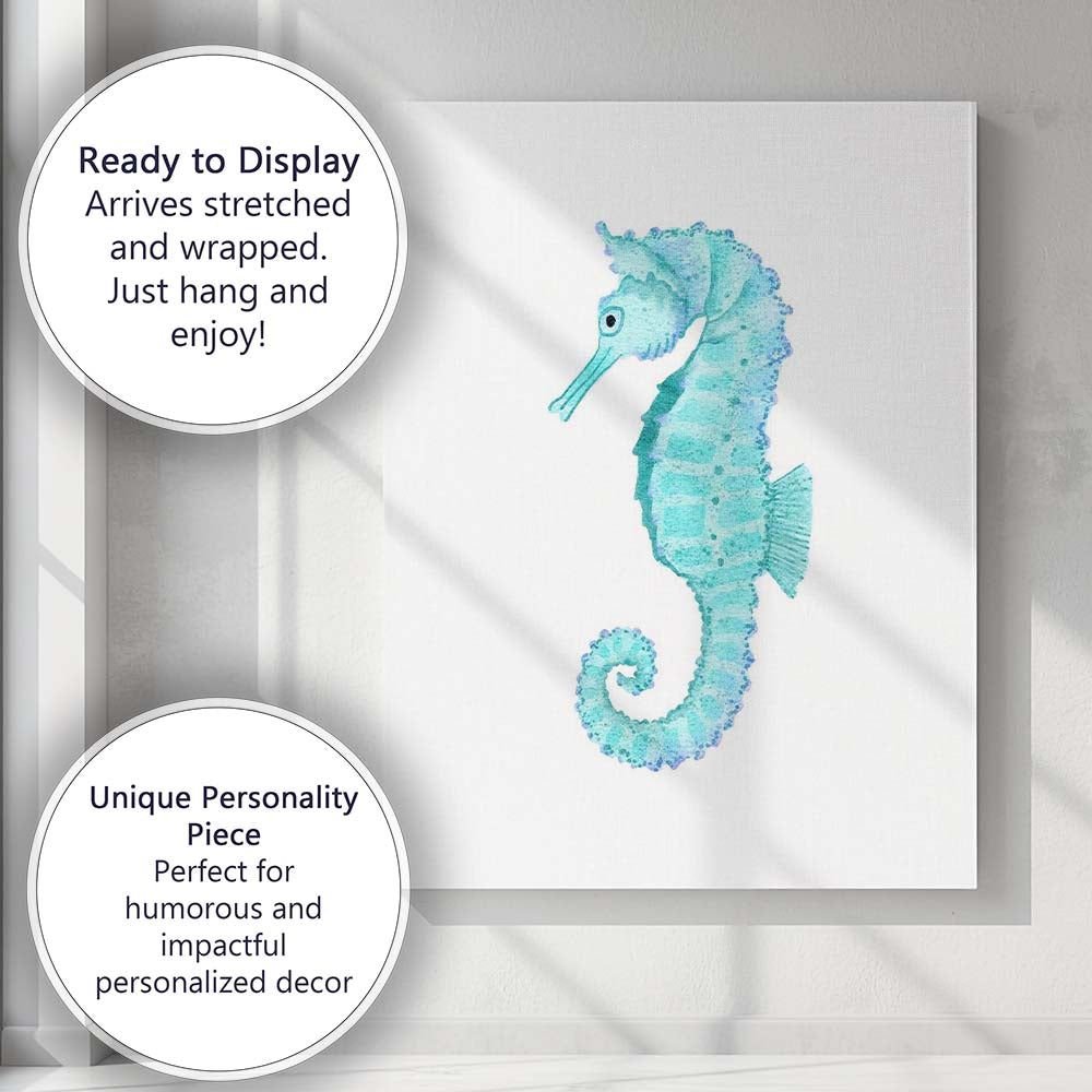 Turquoise Watercolour Seahorse Coastal Marine Life Canvas Wall Art Print Decor Picture Ready to Hang
