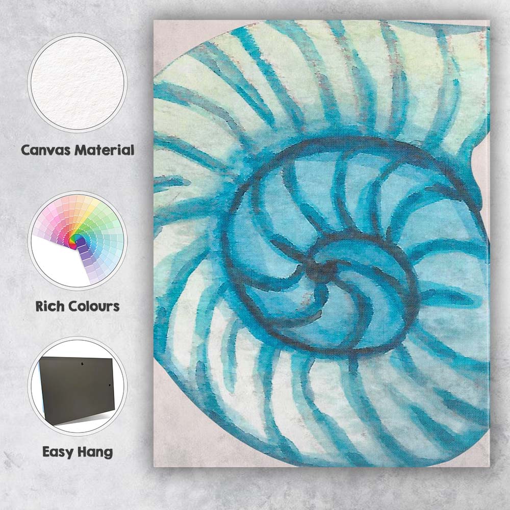 Blue Watercolour Nautilus Seashell Spiral Coastal Canvas Wall Art Print Decor Picture Ready to Hang