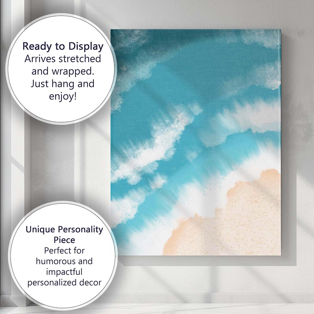 Abstract Aerial Ocean Waves Sandy Beach Canvas Wall Art Print Decor Picture Ready to Hang