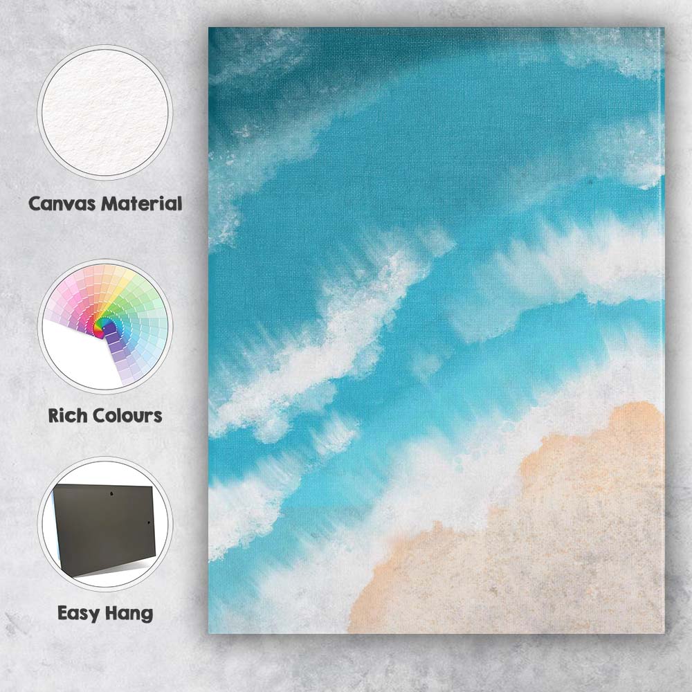 Abstract Aerial Ocean Waves Sandy Beach Canvas Wall Art Print Decor Picture Ready to Hang