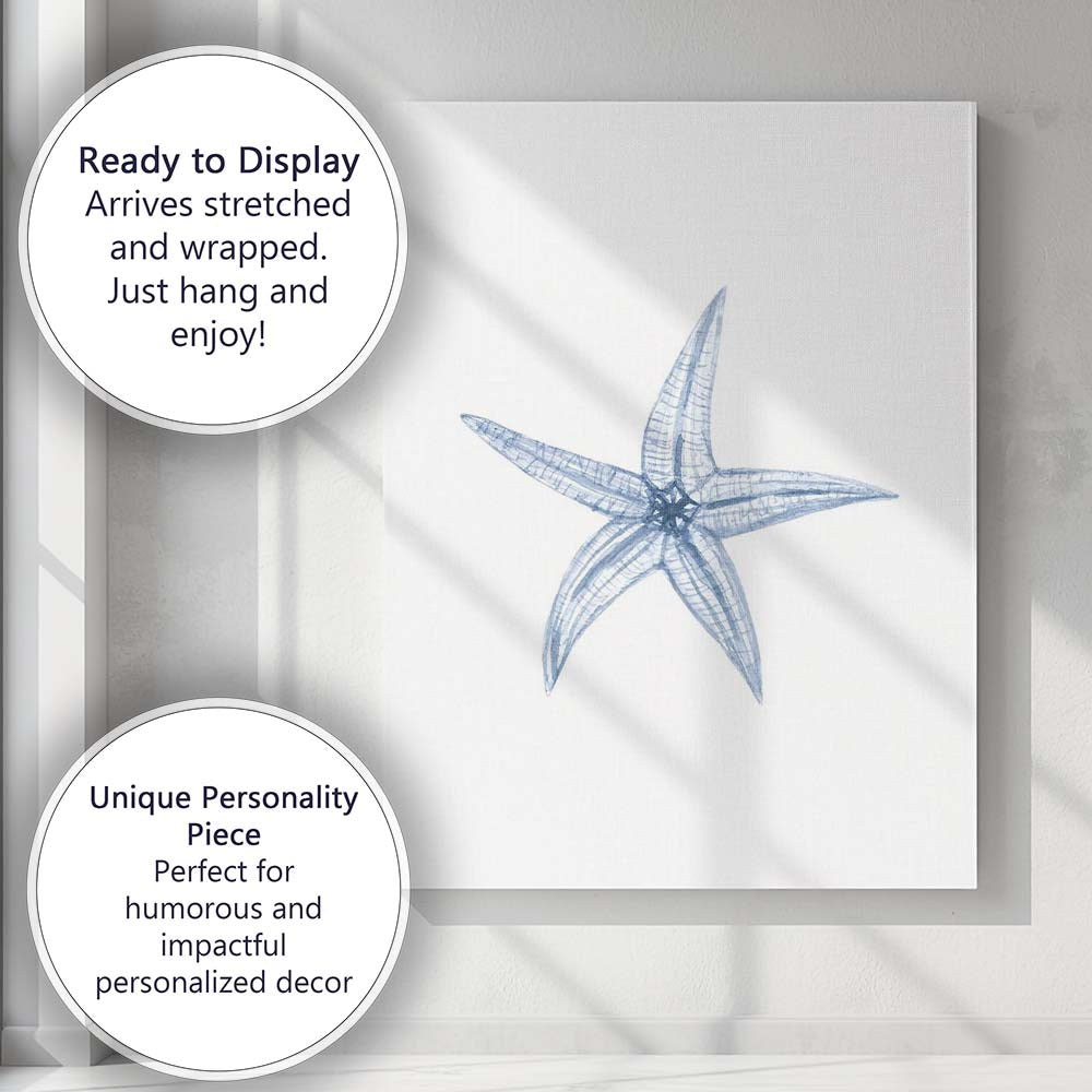 Minimalist Blue Starfish Watercolour Illustration Canvas Wall Art Print Decor Picture Ready to Hang