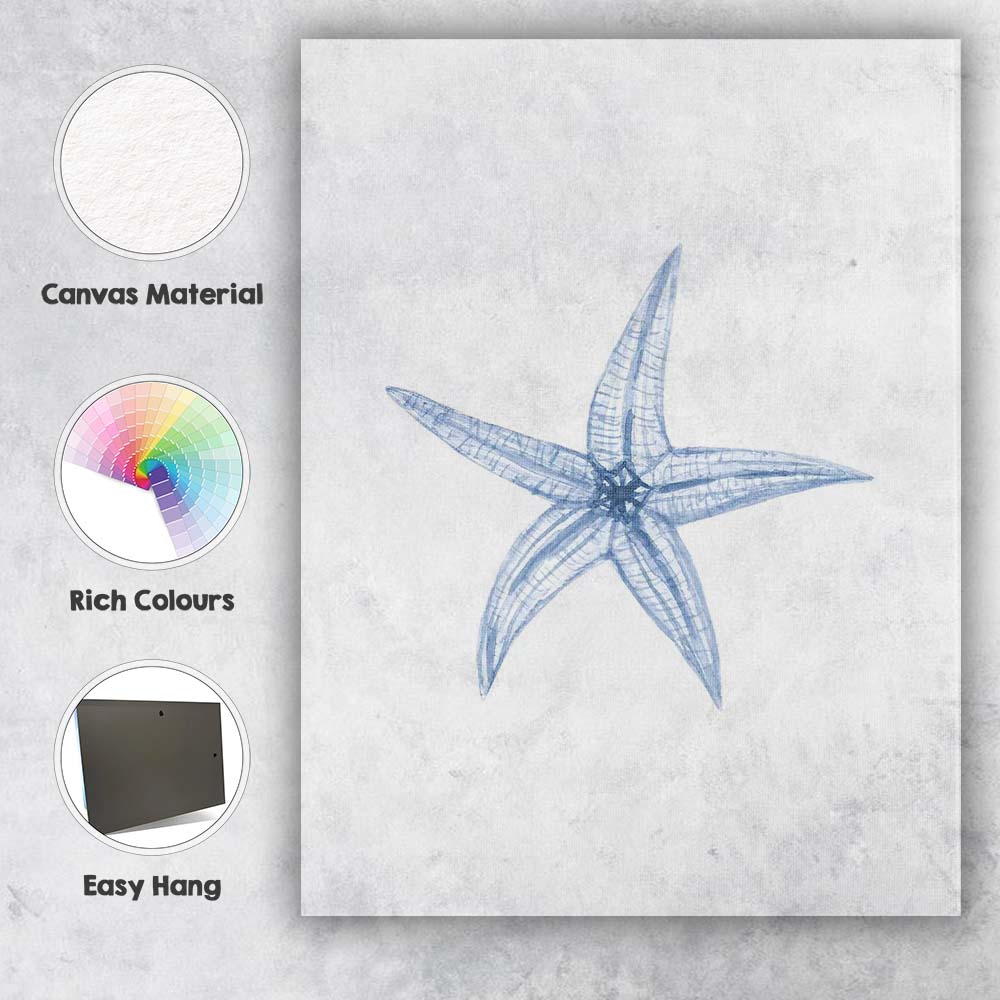 Minimalist Blue Starfish Watercolour Illustration Canvas Wall Art Print Decor Picture Ready to Hang