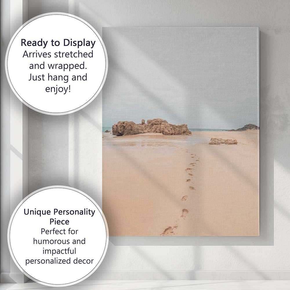 Minimalist Sandy Beach Footprints Coastal Landscape Photography Canvas Wall Art Print Decor Picture Ready to Hang
