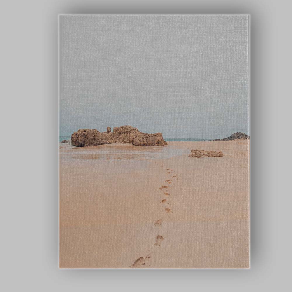 Minimalist Sandy Beach Footprints Coastal Landscape Photography Canvas Wall Art Print Decor Picture Ready to Hang