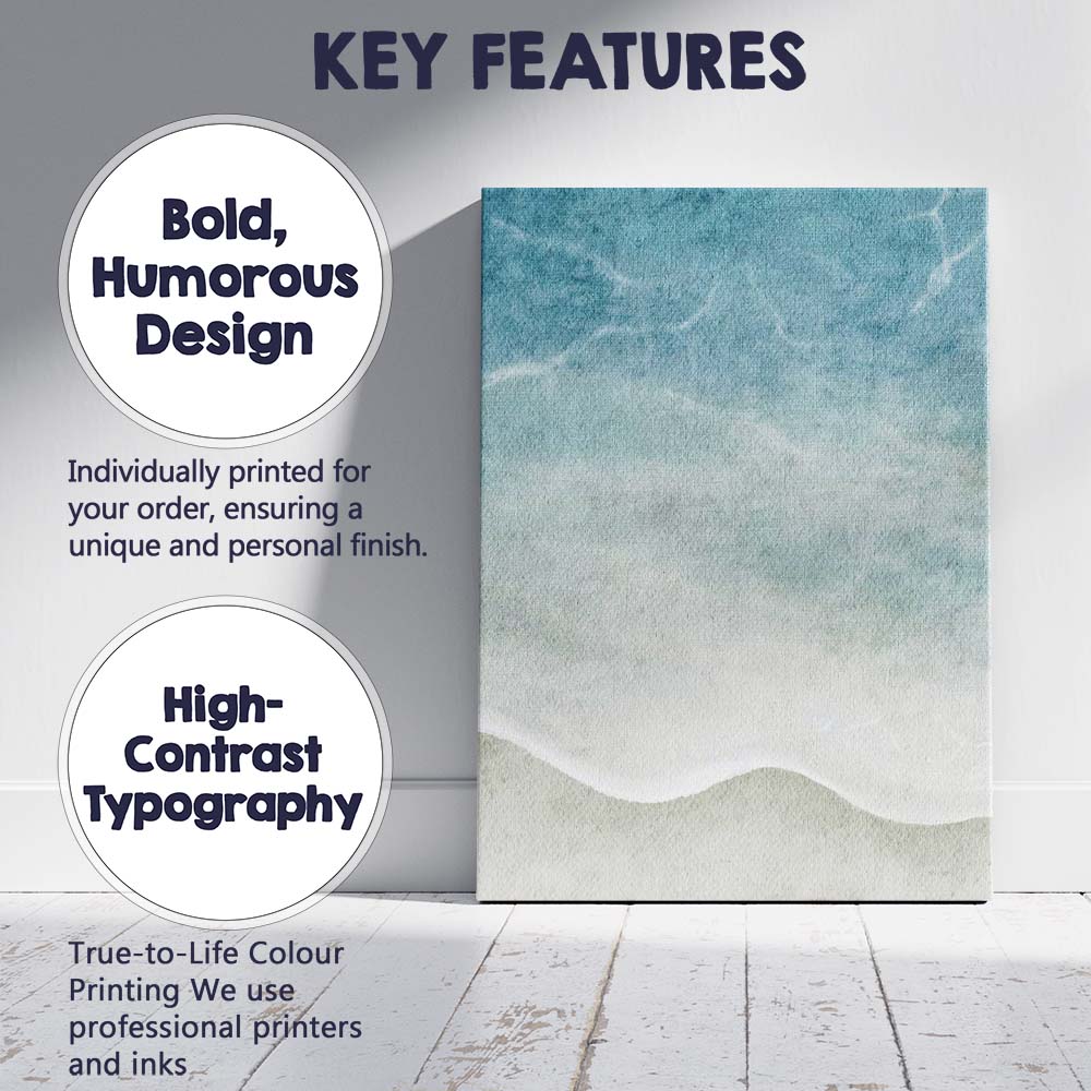 Soft Blue Watercolour Ocean Shoreline Abstract Coastal Canvas Wall Art Print Decor Picture Ready to Hang