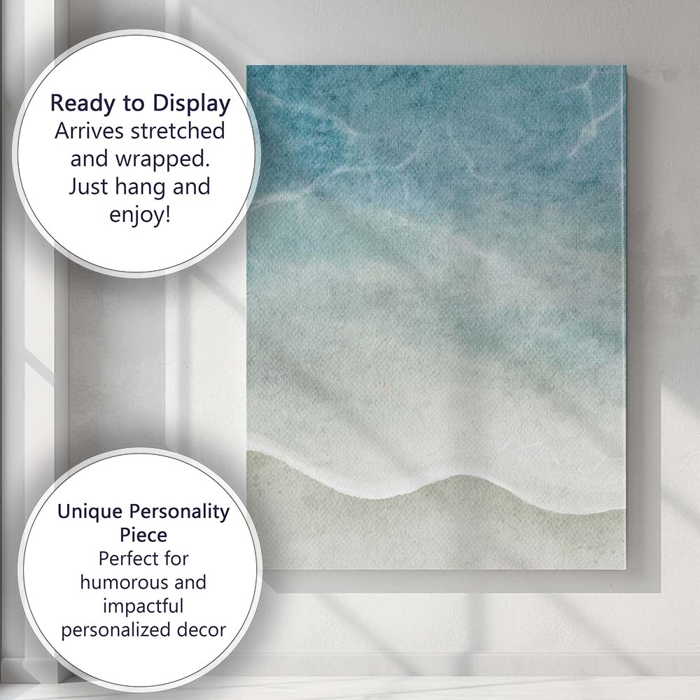 Soft Blue Watercolour Ocean Shoreline Abstract Coastal Canvas Wall Art Print Decor Picture Ready to Hang