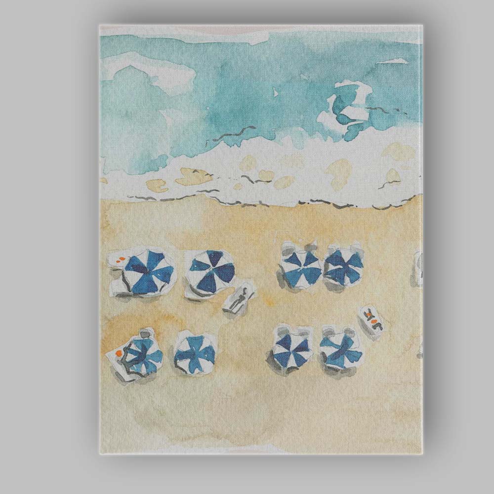 Watercolour Beach Umbrellas Aerial Coastal Holiday Scene Canvas Wall Art Print Decor Picture Ready to Hang