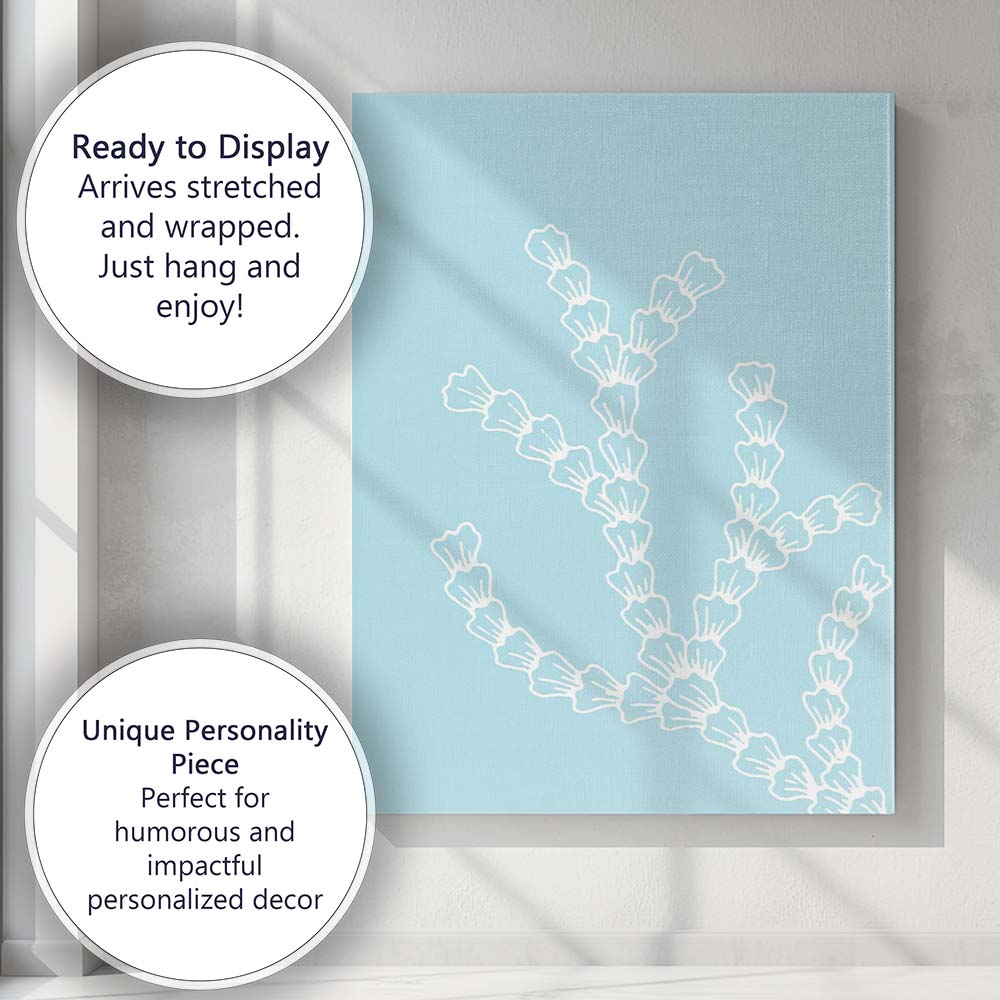 Minimalist White Sea Fan Coral Coastal Illustration Canvas Wall Art Print Decor Picture Ready to Hang