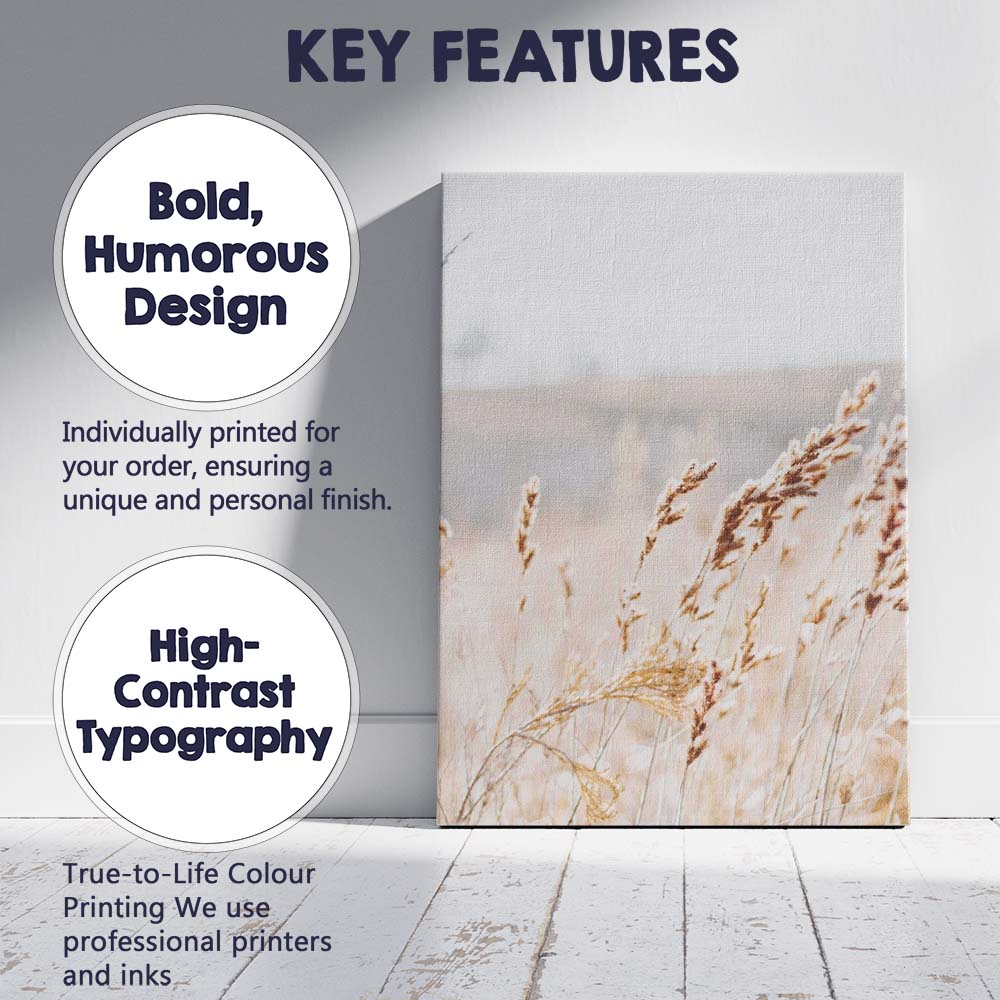 Golden Wild Meadow Grass Botanical Photography Canvas Wall Art Print Decor Picture Ready to Hang