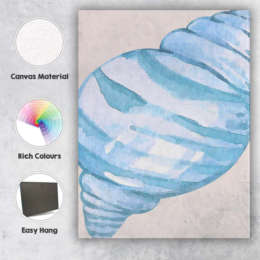 Blue Watercolour Spiral Seashell Coastal Illustration Canvas Wall Art Print Decor Picture Ready to Hang