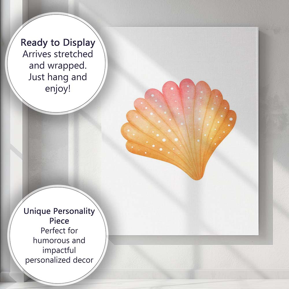 Coral Pink Watercolour Scallop Seashell Illustration Canvas Wall Art Print Decor Picture Ready to Hang