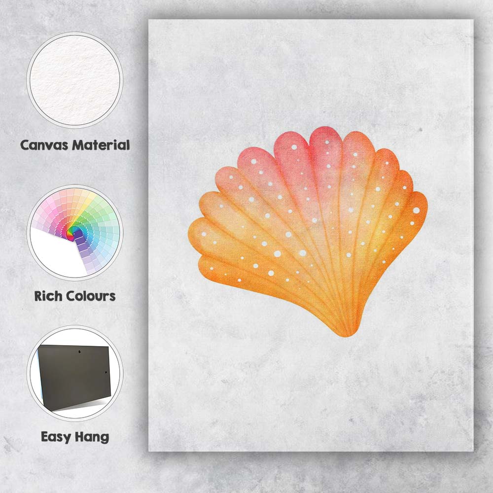 Coral Pink Watercolour Scallop Seashell Illustration Canvas Wall Art Print Decor Picture Ready to Hang