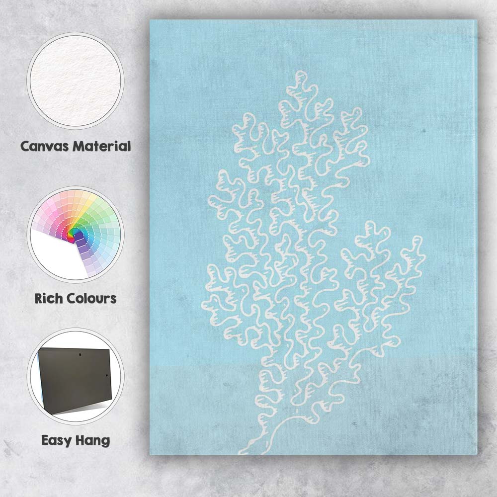 Light Blue Coastal Sea Fan Coral Illustration Canvas Wall Art Print Decor Picture Ready to Hang