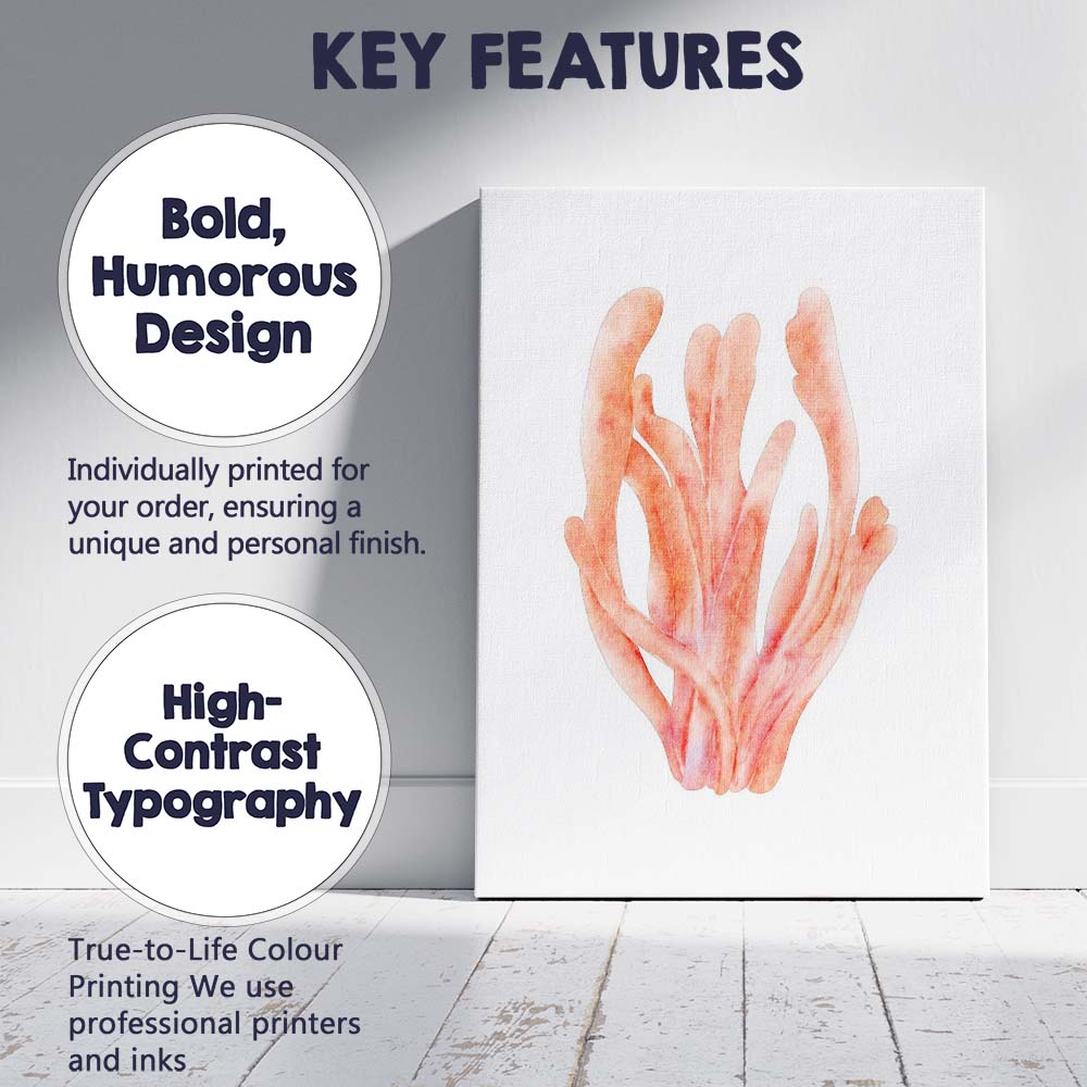 Pink Watercolour Branching Sea Coral Illustration Canvas Wall Art Print Decor Picture Ready to Hang