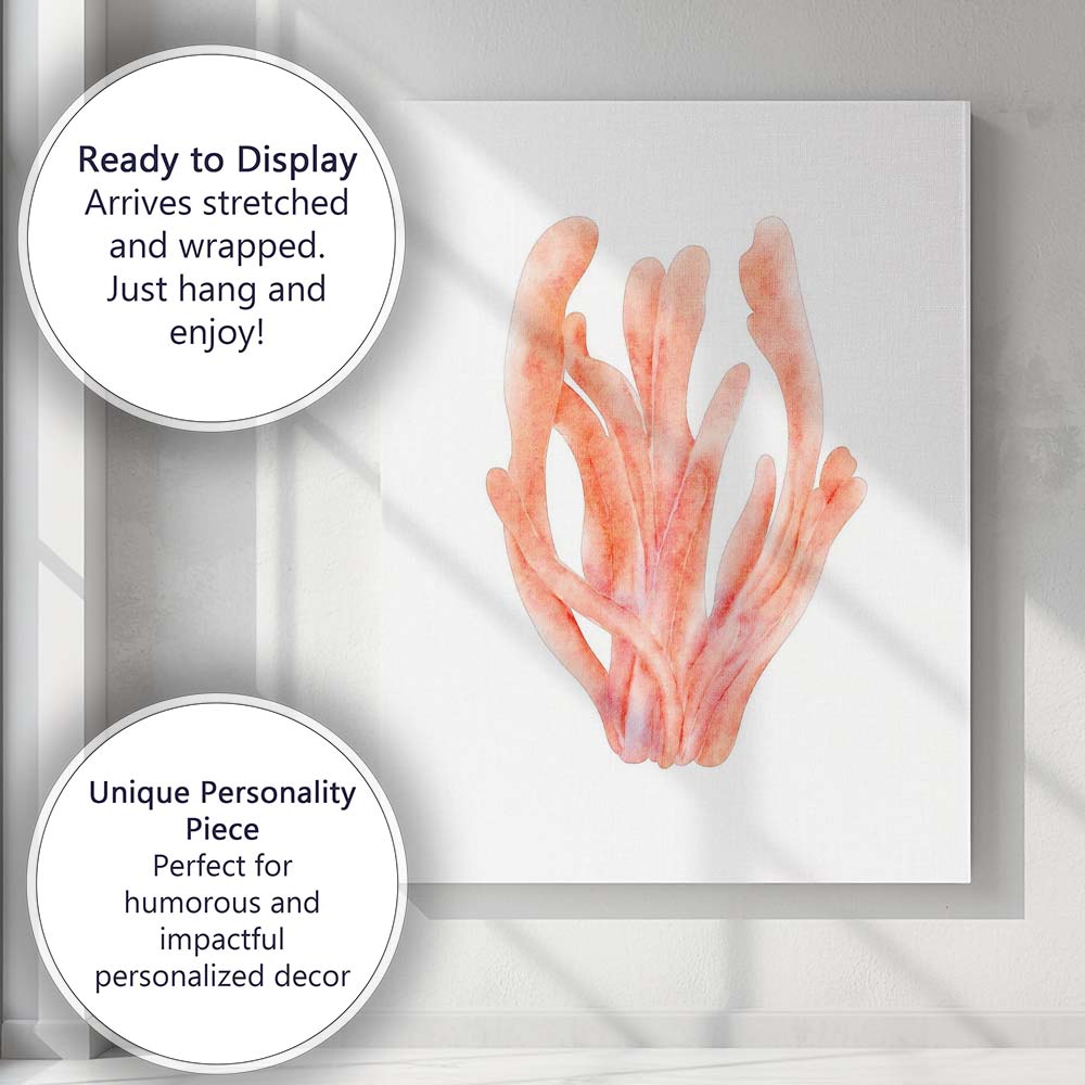 Pink Watercolour Branching Sea Coral Illustration Canvas Wall Art Print Decor Picture Ready to Hang