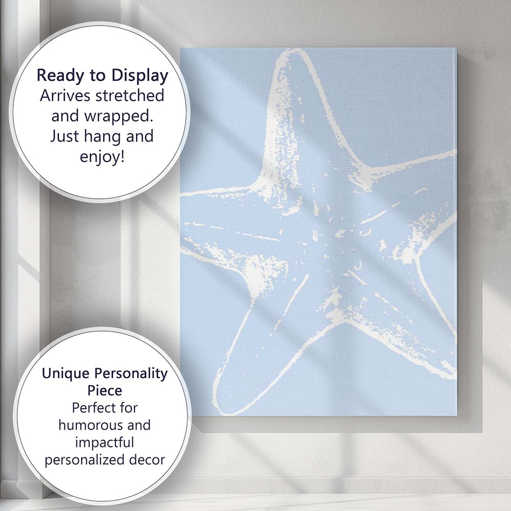 Minimalist Coastal Starfish Silhouette Illustration Canvas Wall Art Print Decor Picture Ready to Hang